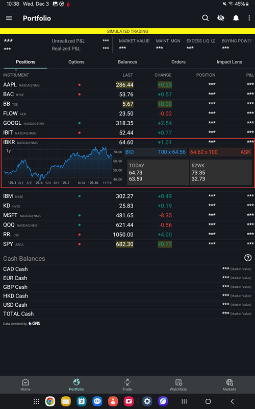The mini quote details on the android tablet